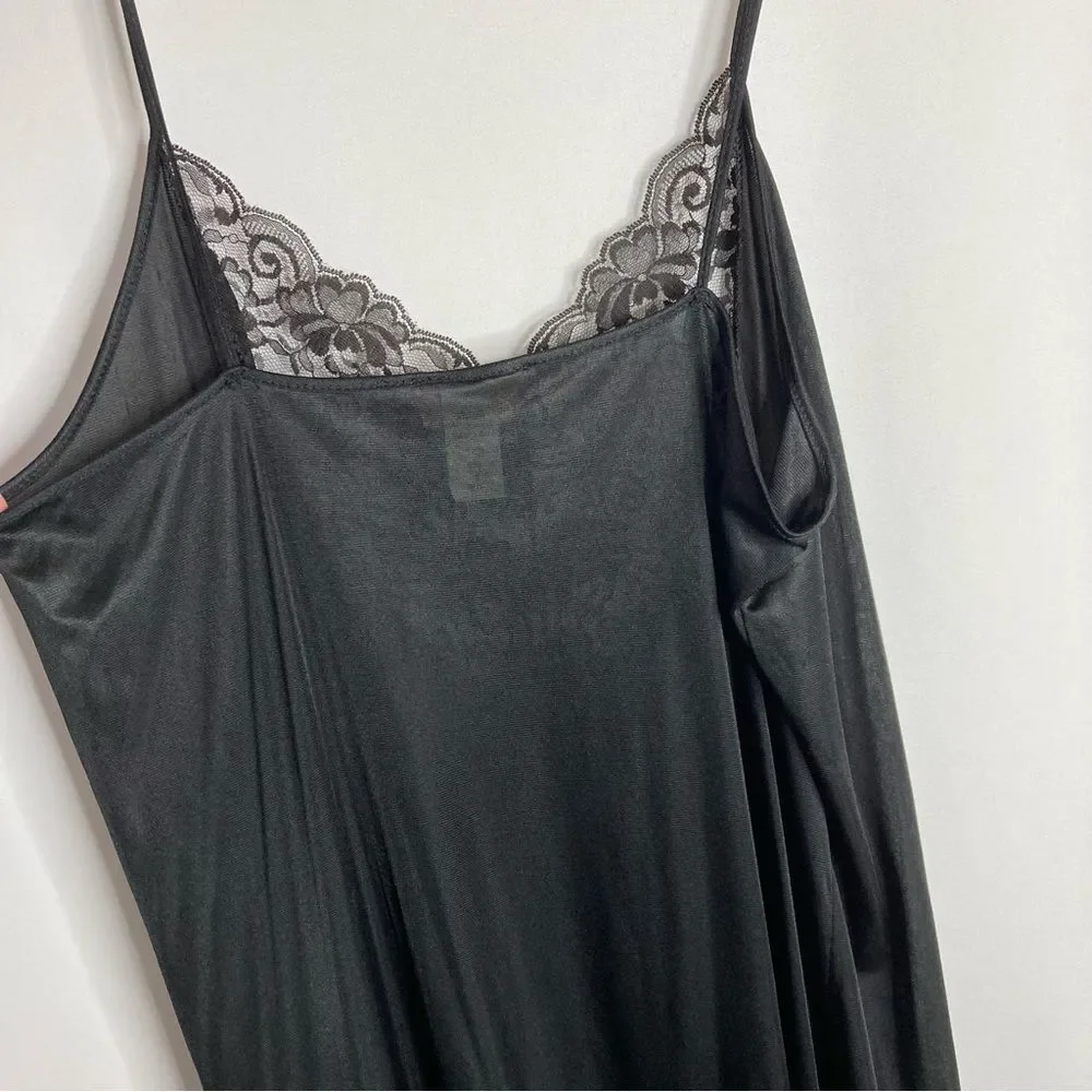 Cachet Black Vintage Lingerie Long Maxi Nightgown Large Lace Detail 80s - Picture 10 of 11